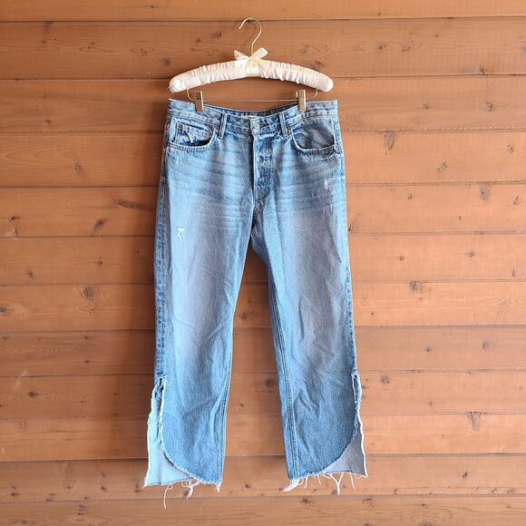 GRLFRND Maran Wide Leg Tulip Hem Crop Jean Archaic Size 29 Button Fly Denim - Picture 2 of 9